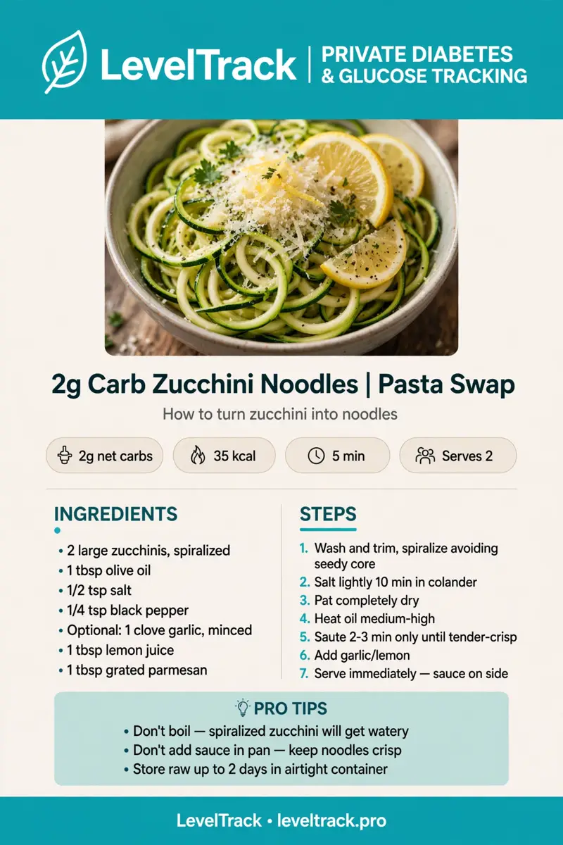 2g Carb Zucchini Noodles | Low Carb Pasta Swap | LevelTrack — LevelTrack recipe card
