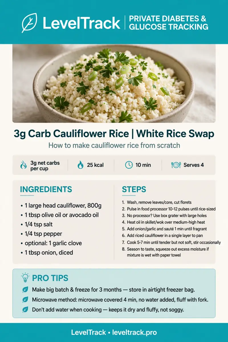 3g Carb Cauliflower Rice | White Rice Swap | LevelTrack — LevelTrack recipe card