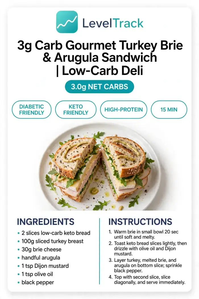 3g Carb Gourmet Turkey Brie & Arugula Sandwich | Low-Carb Deli — LevelTrack recipe card