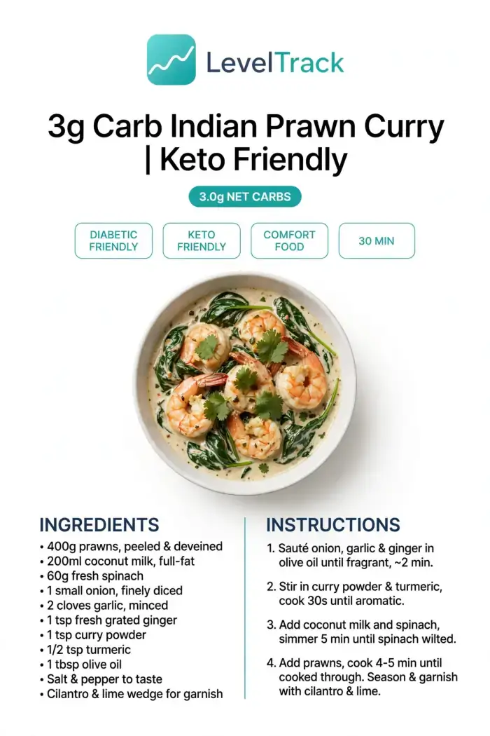 3g Carb Indian Prawn Curry | Keto Friendly — LevelTrack recipe card