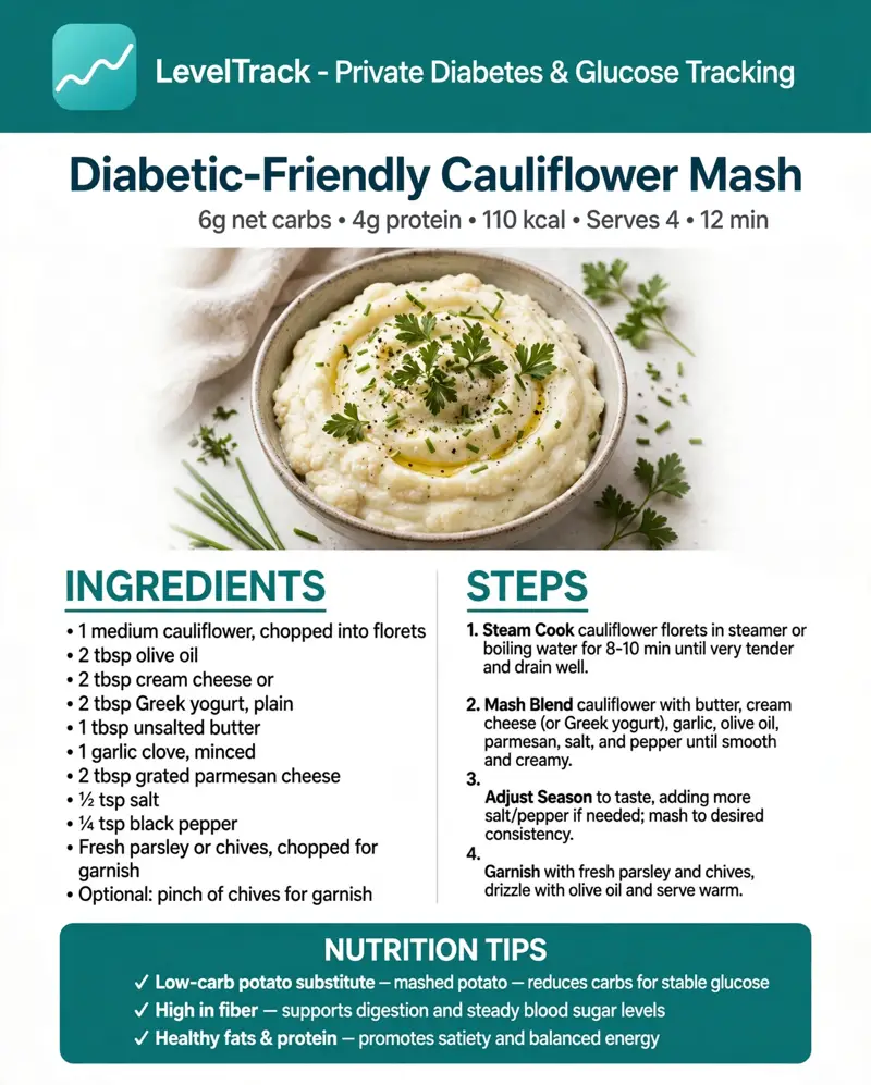 6g Carb Cauliflower Mash | Low Carb Mashed Potato Swap | LevelTrack — LevelTrack recipe card