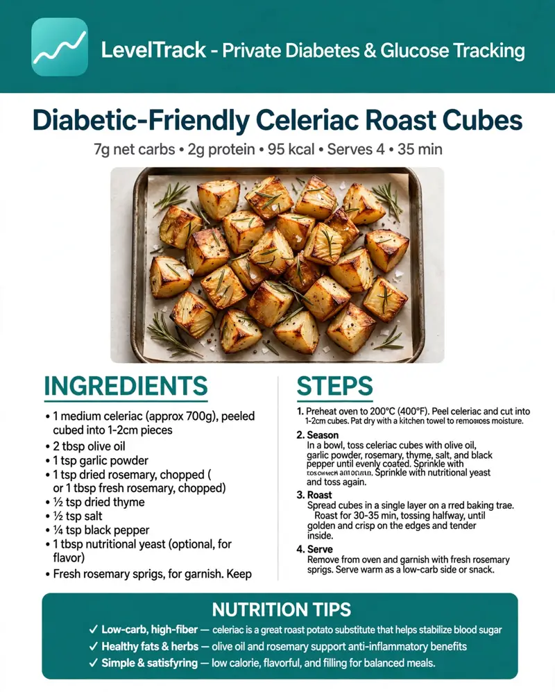 7g Carb Celeriac Roast | Low Carb Roast Potato Swap | LevelTrack — LevelTrack recipe card