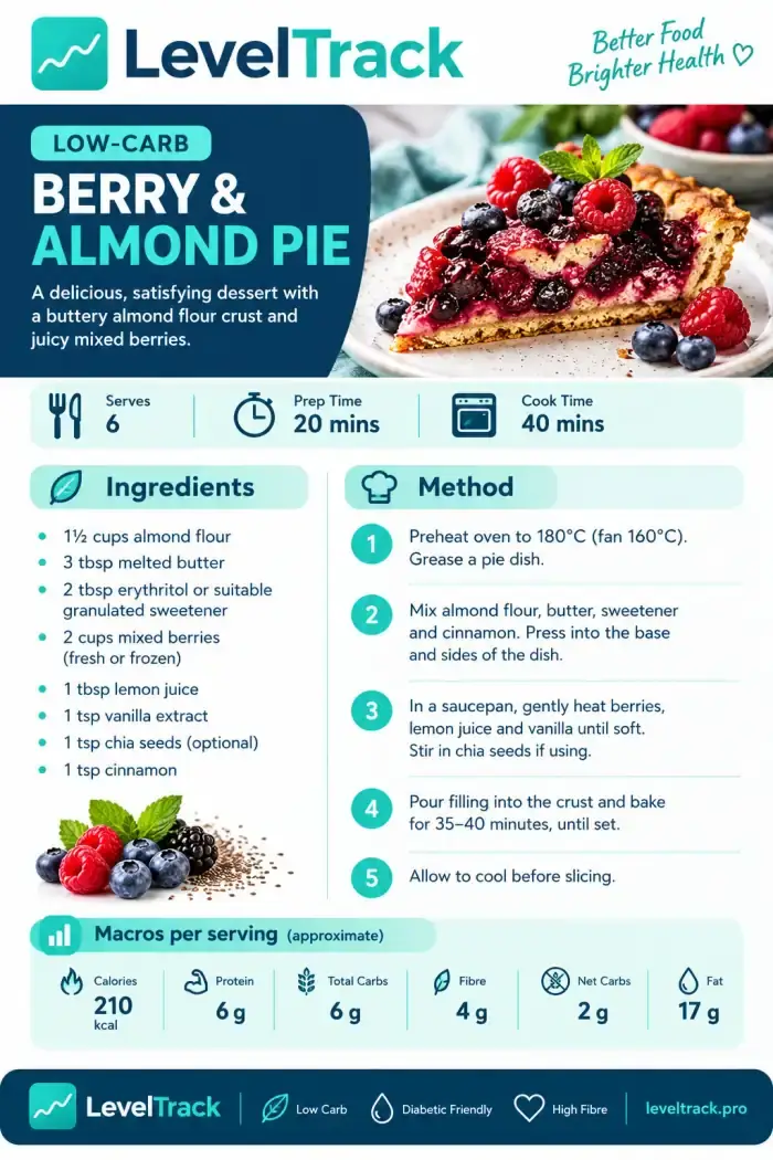 Berry & Almond Pie | Low Carb Dessert | LevelTrack — LevelTrack recipe card