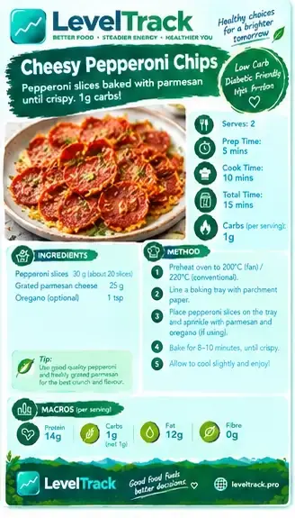 Cheesy Pepperoni Chips | 1g Carbs | Low Carb Snack — LevelTrack recipe card
