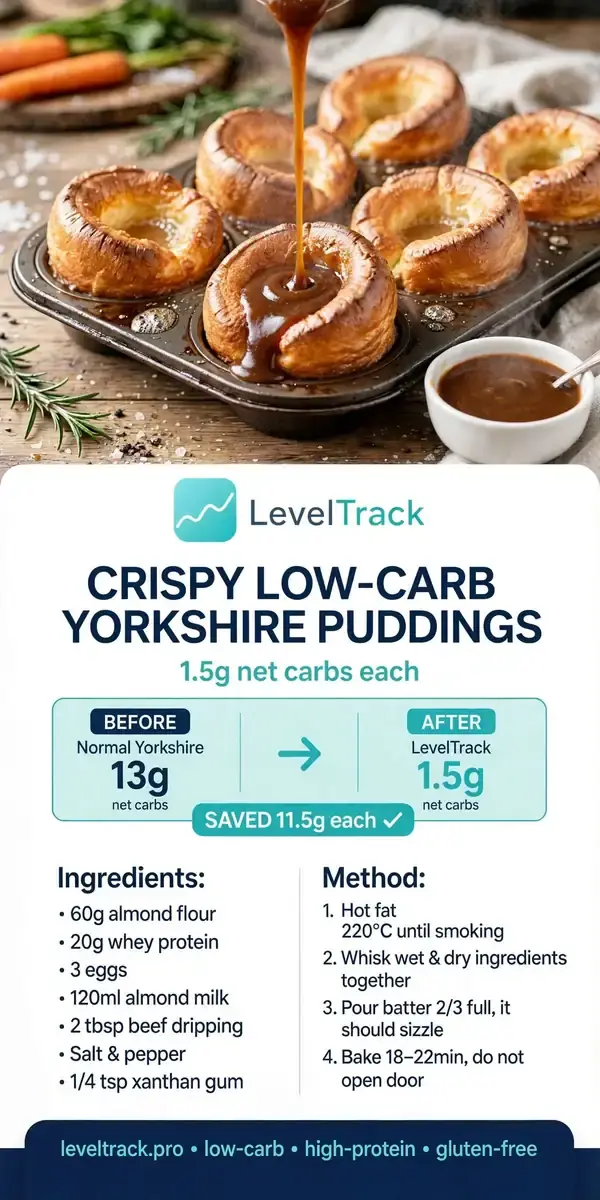 Crispy Low-Carb Yorkshire Puddings - 1.5g Net Carbs | LevelTrack — LevelTrack recipe card