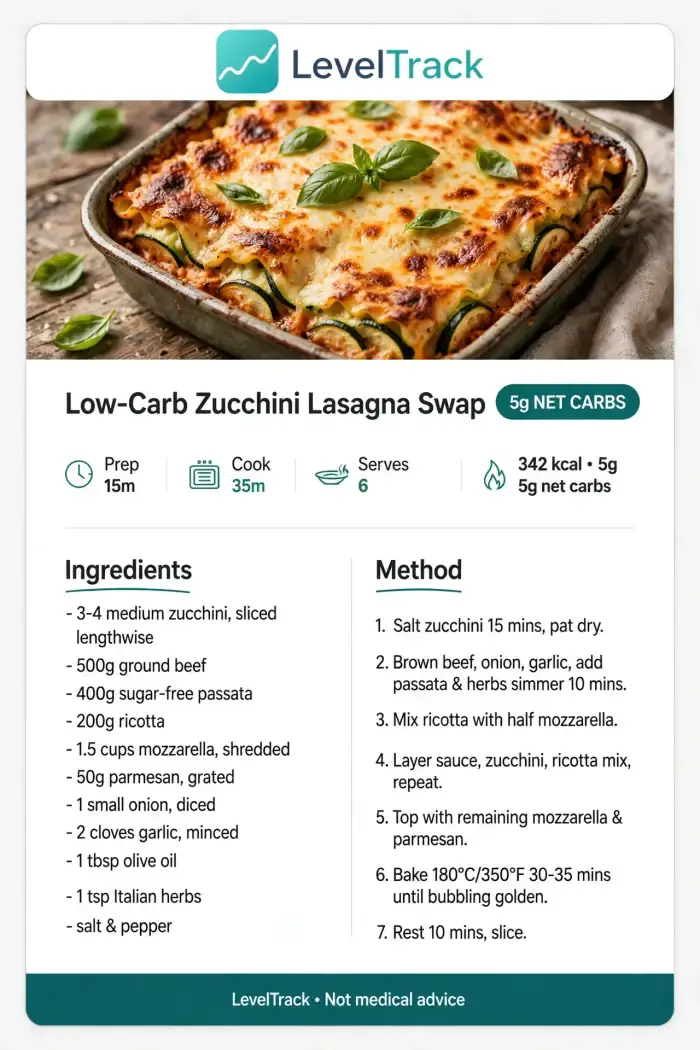 Delicious Low Carb Zucchini Lasagne Swap — LevelTrack recipe card