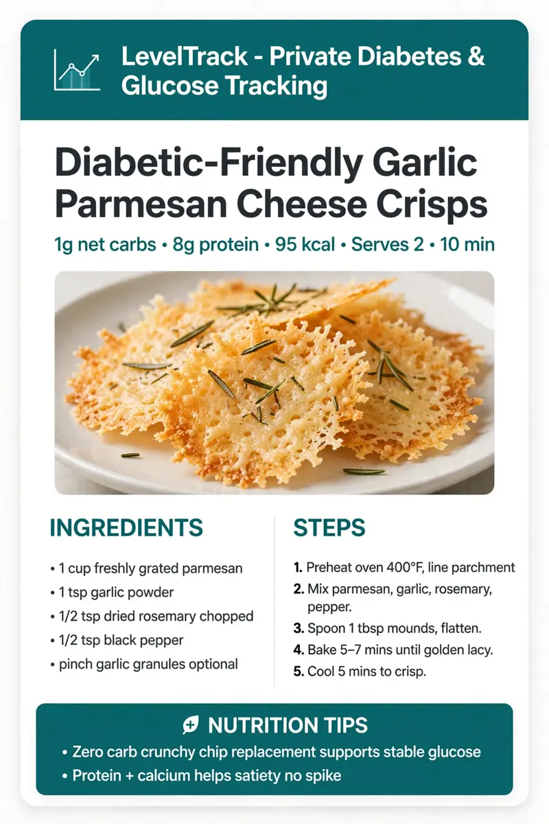 Diabetic Friendly Garlic Parmesan Cheese Crisps — LevelTrack recipe card