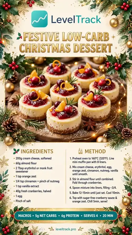 Festive Low-Carb Christmas Dessert | Spiced Cranberry & Orange Cheesecake Bites — LevelTrack recipe card