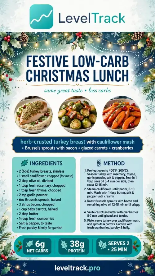 Festive Low-Carb Christmas Lunch | Herb-Crusted Turkey with Cauliflower Mash — LevelTrack recipe card