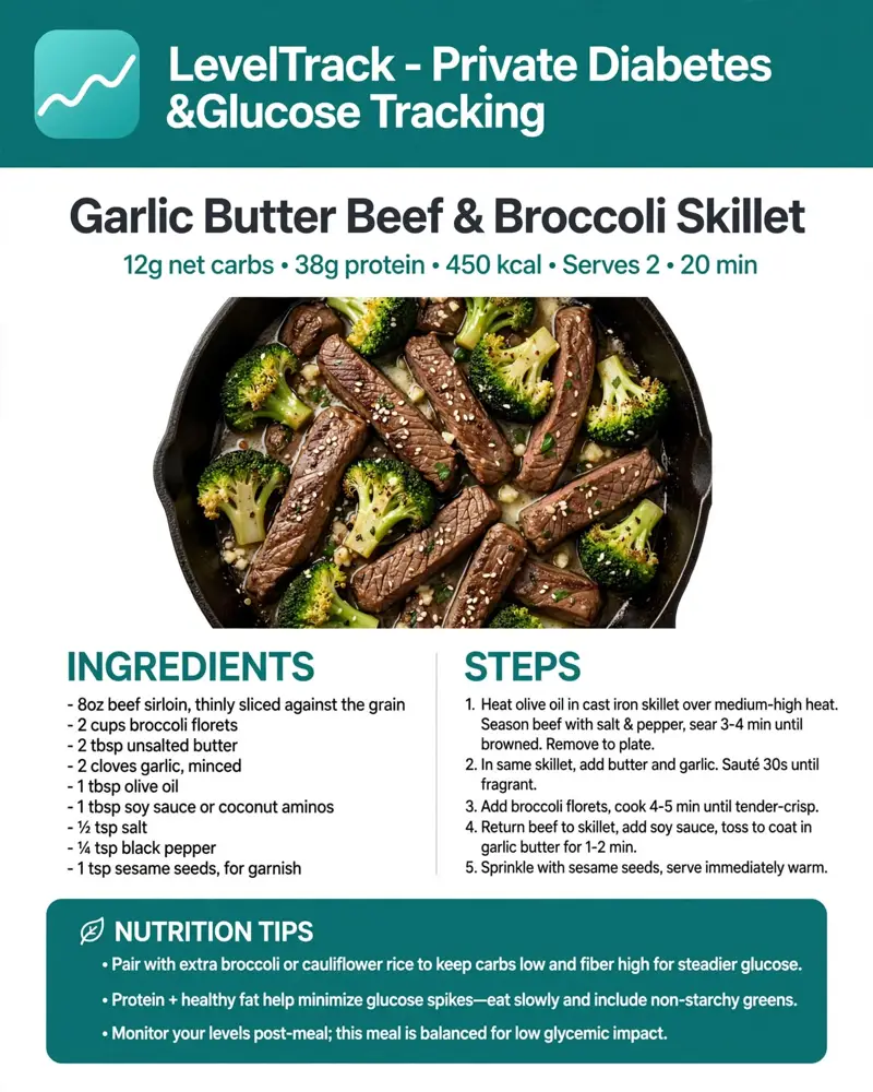 Garlic Butter Beef and Broccoli — LevelTrack recipe card