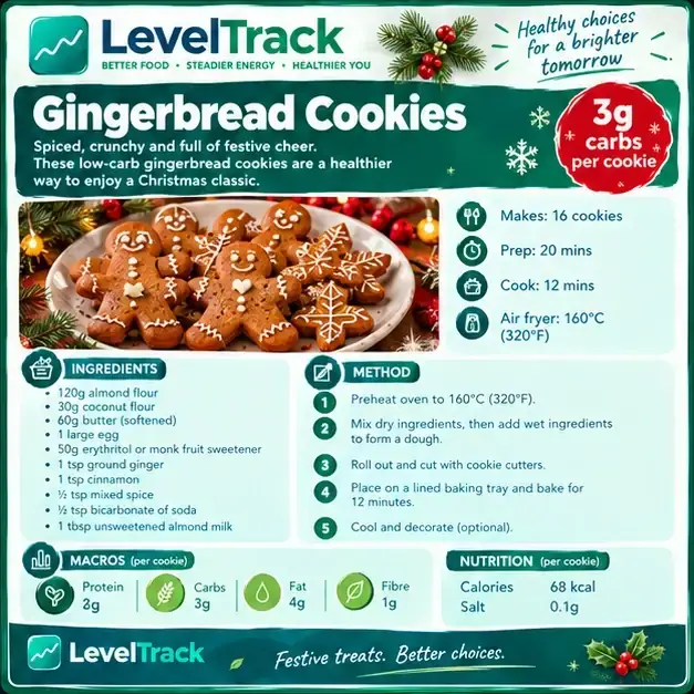 Gingerbread Cookies Recipe | 3g Carbs, Low Carb Christmas | LevelTrack — LevelTrack recipe card