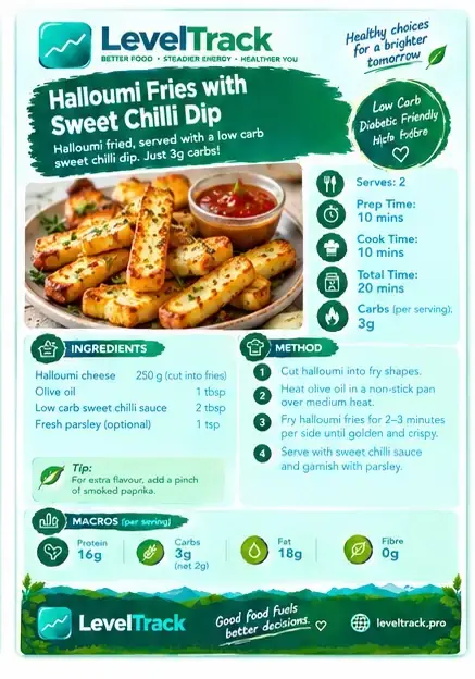 Halloumi Fries with Sweet Chilli Dip | Low Carb | LevelTrack — LevelTrack recipe card