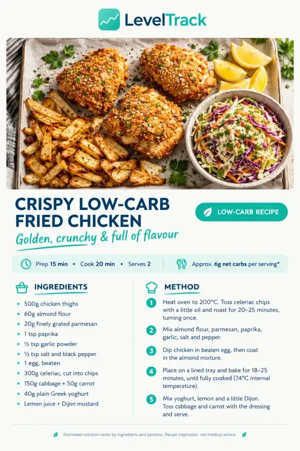 Low-Carb Healthy Fried Chicken | 6g Net Carbs | LevelTrack — LevelTrack recipe card