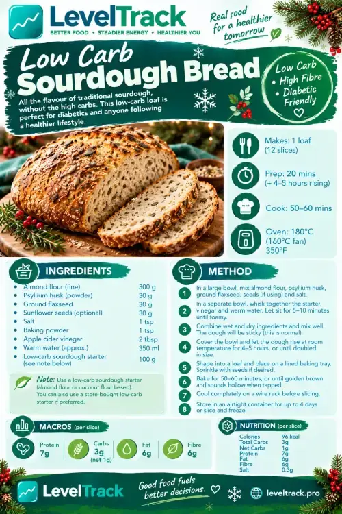 Low Carb Sourdough Bread (3g Carbs) | Diabetes Friendly | LevelTrack — LevelTrack recipe card
