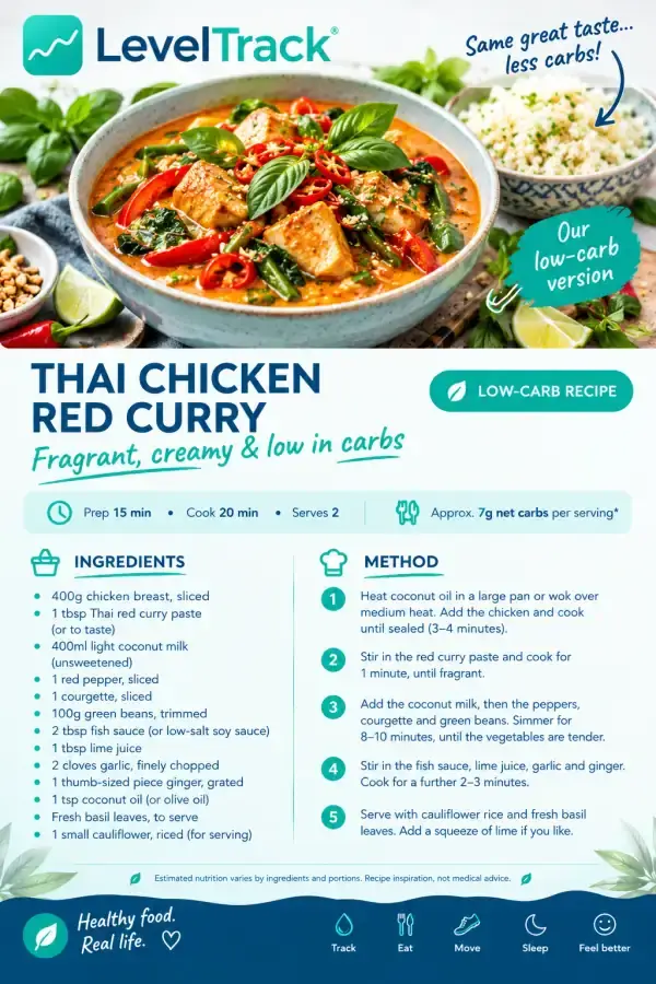 Low-Carb Thai Chicken Red Curry | 7g Net Carbs | LevelTrack — LevelTrack recipe card