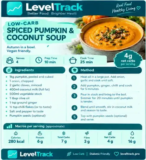 Spiced Pumpkin & Coconut Soup | Low Carb | 4g Net Carbs — LevelTrack recipe card