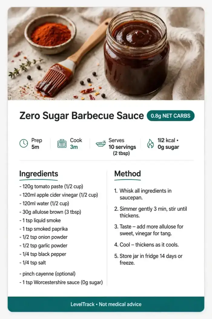 Zero Sugar Barbecue Sauce - 0.8g Net Carbs | LevelTrack — LevelTrack recipe card